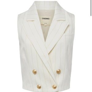 L'AGENCE White and Gold Striped Vest